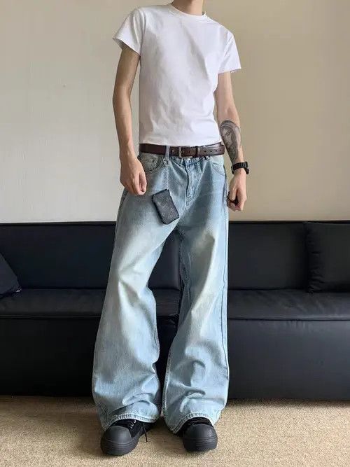 VIBE Washed blue distressed baggy jeans Size US 30 / EU 46 - 7 Thumbnail