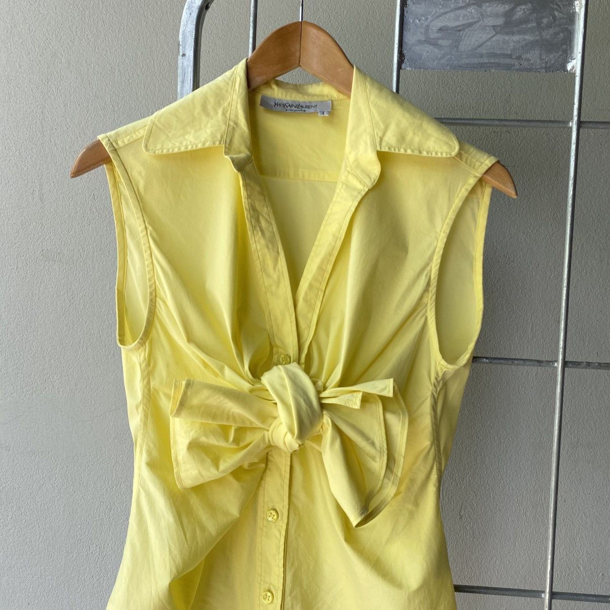 Yves Saint Laurent Yves Saint Laurent Yellow Sleeveless Tie-Front Blouse Size S / US 4 / IT 40 - 12 Thumbnail