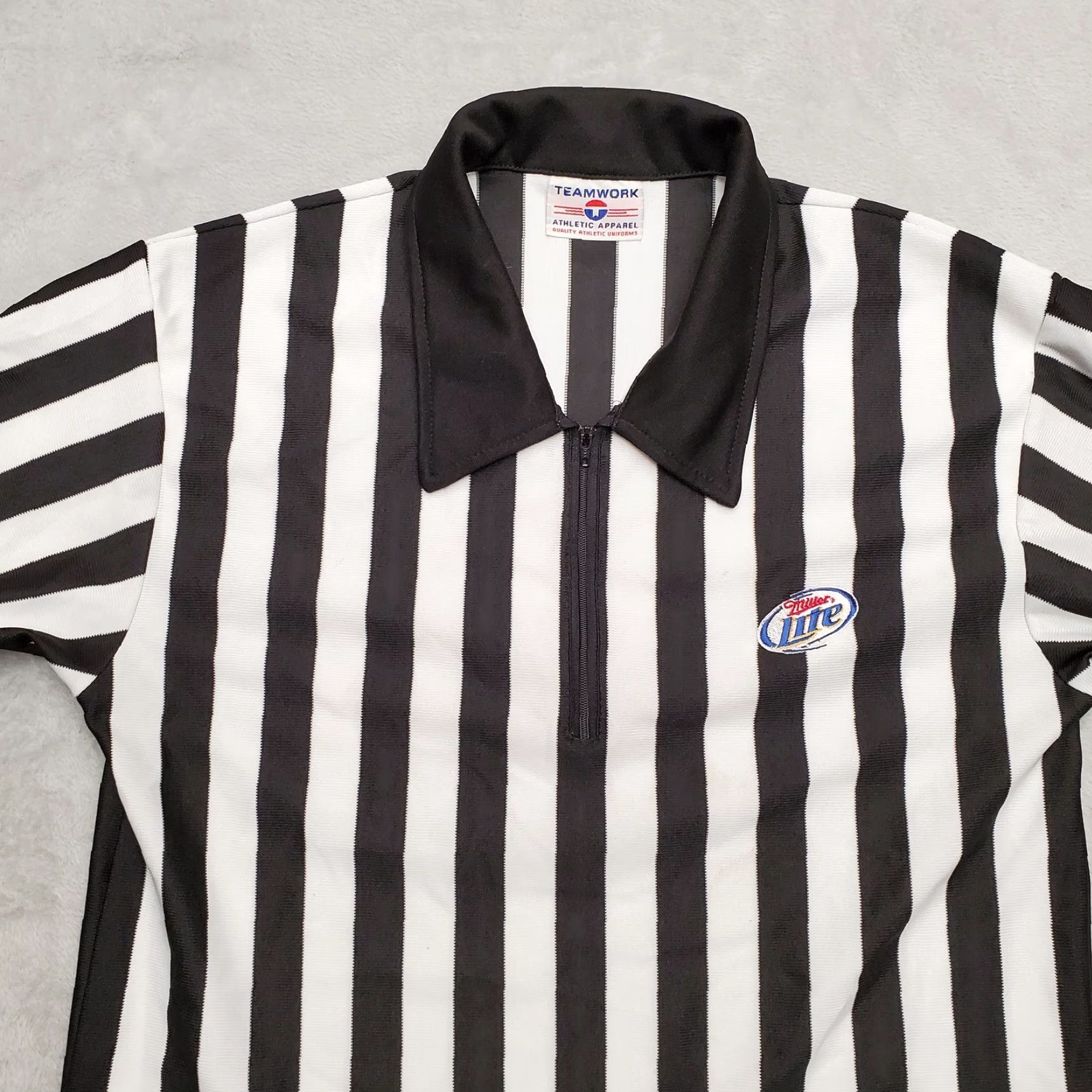 Vintage VINTAGE Miller Beer Shirt Men S Black White Stripe Collared 1/4 Zip Referee Polo Embroidered LogoMLB Size US S / EU 44-46 / 1 - 2 Thumbnail