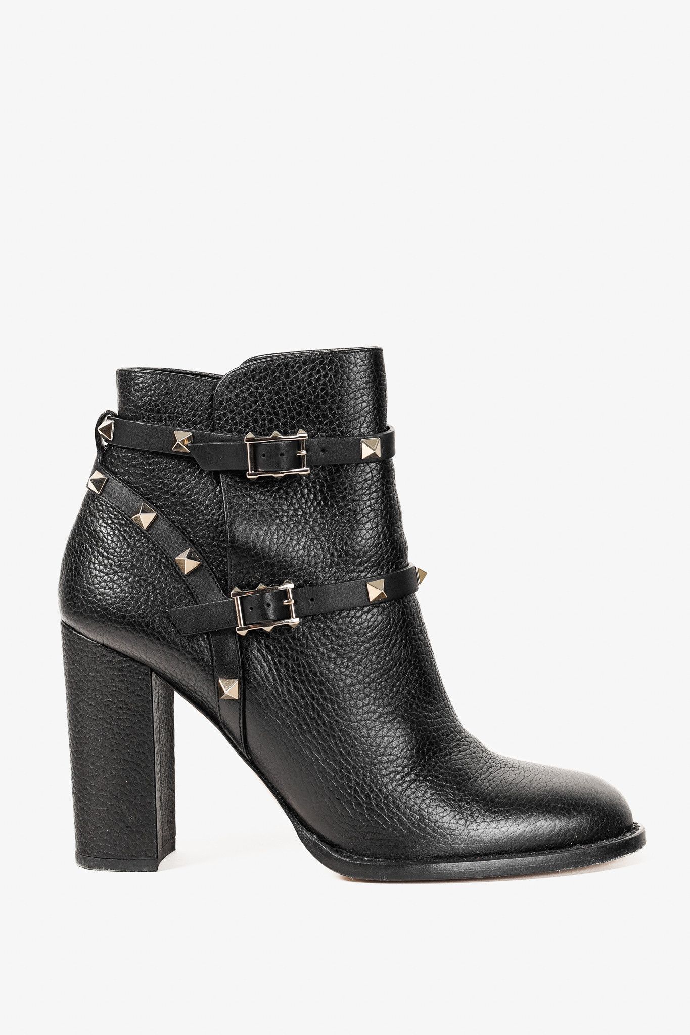 Valentino Valentino Garavani Rockstud Pebbled Leather Ankle Boots Size US 9 / IT 39 - 1 Thumbnail
