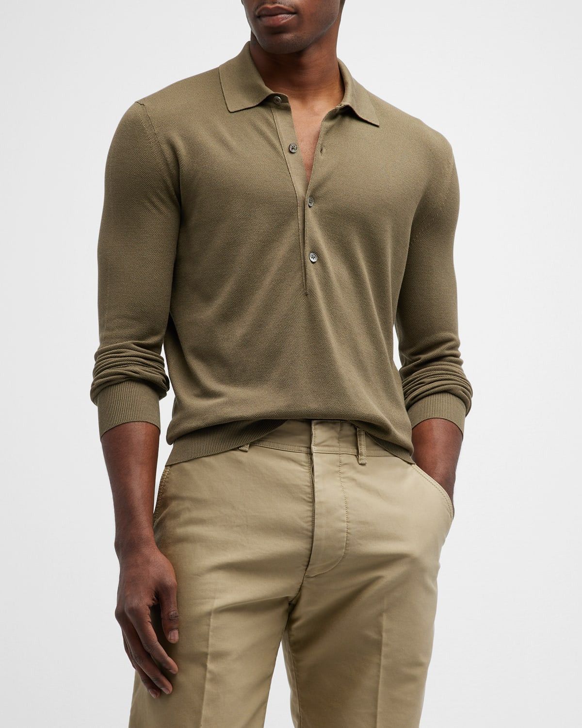 Tom Ford o1loc1c1225 KPL004 Silk-cotton Polo Shirt in Light Green Size US S / EU 44-46 / 1 - 1 Preview