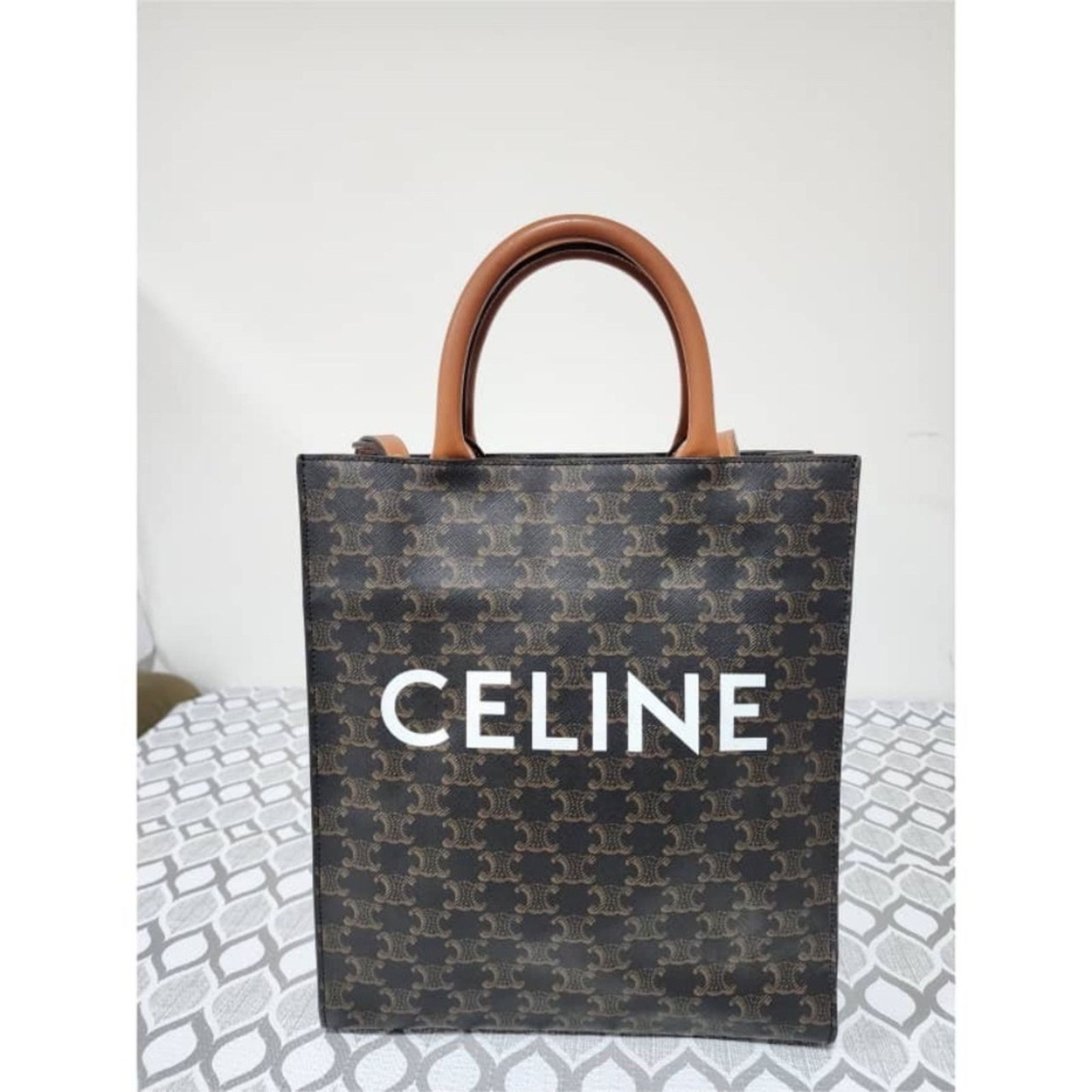 CELINE Triomphe Vertical Cabas Small Canvas Shoulder Bag Bro