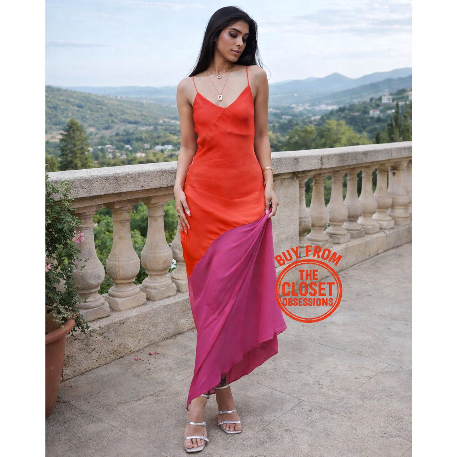 Mango Mango Red Pink Colorblock Asymmetrical Maxi Dress NWT Size M / US 6-8 / IT 42-44 - 3 Thumbnail