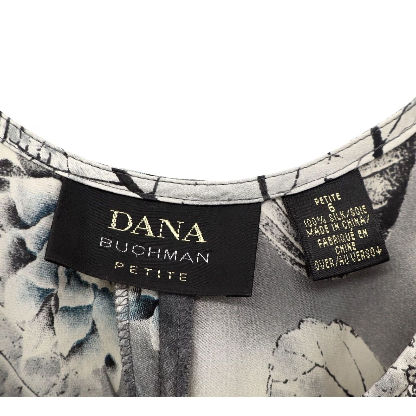 Vintage Dana Buchman Vintage Silk Sleeveless Botanical Leaf Print Midi Slip Dress Sz 6P Black 100% Silk A-Line Spring Summer Women Dresses Size M / US 6-8 / IT 42-44 - 4 Thumbnail