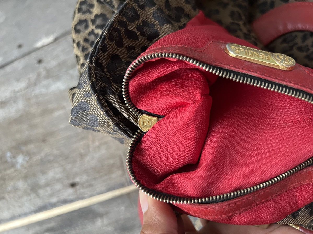 Fendi Vintage FENDI Leopard Hand Bag Nylon Leather Brown Red Size ONE SIZE - 16 Thumbnail