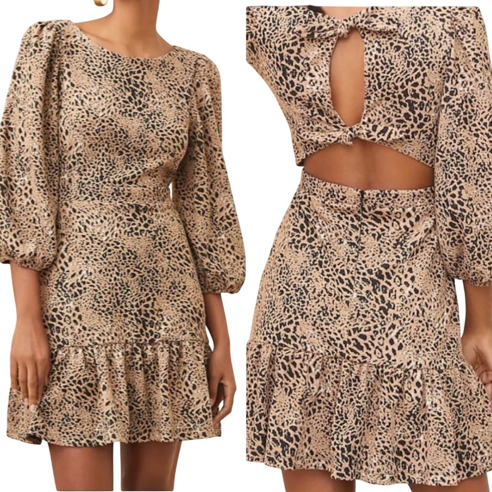 Anthropologie Anthropologie Leopard Cutout Back Mini Dress Sz 6 Puff Sleev Size M / US 6-8 / IT 42-44 - 2 Thumbnail