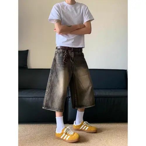 Japanese Brand × Jean Black washed vintage distressed straight denim shorts Size US 32 / EU 48 - 1 Thumbnail