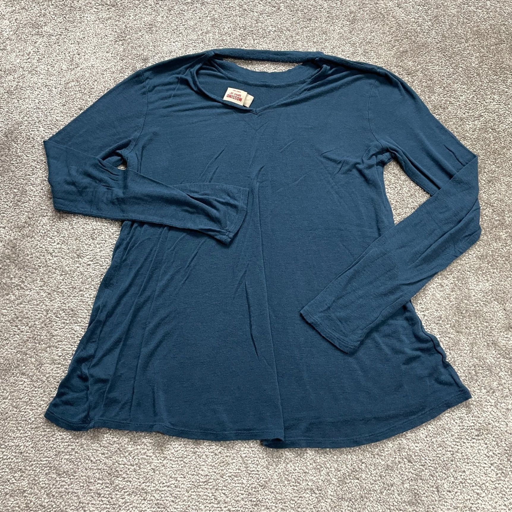 Mossimo Mossimo Women's Blouse Large Blue Long Sleeve Crew Neck Pullover Stretch Top Size L / US 10 / IT 46 - 2 Thumbnail