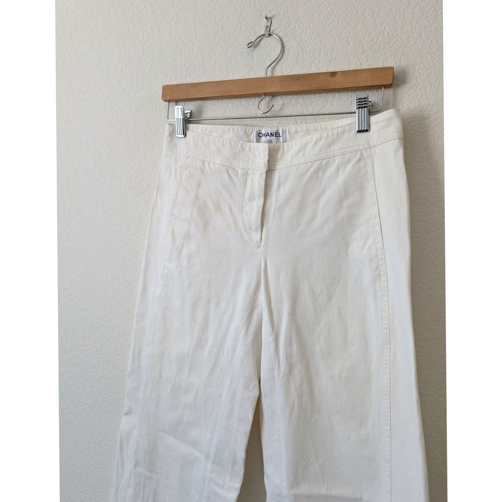 Chanel CHANEL White Cotton Wide Leg Trouser Flared High Rise Pants 38 Italy Women Regular Size 38 Womens Size 26" / US 2 / IT 38 - 5 Thumbnail
