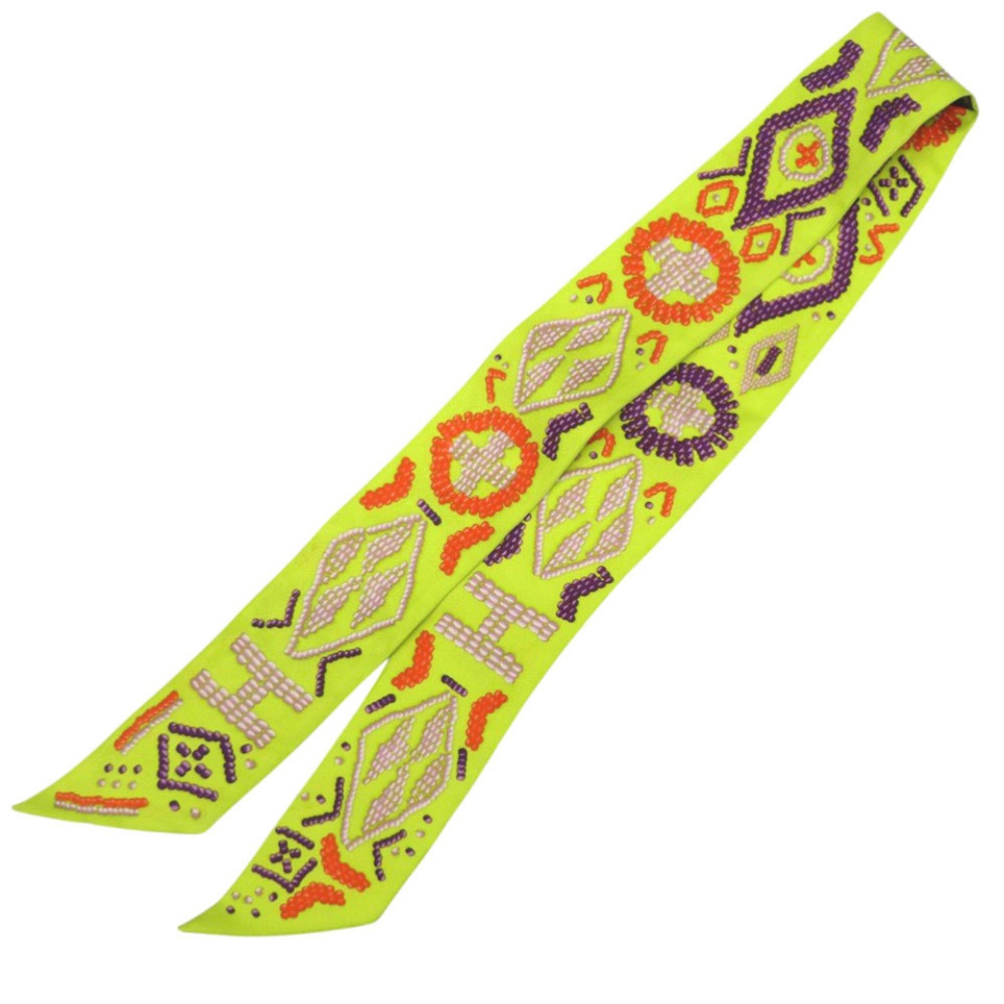 Hermes Hermes Hermès Twilly Kelly En Perle H Logo Silk Scarf Muffler in Yellow, Purple, and Orange (0333) Size ONE SIZE - 1 Thumbnail