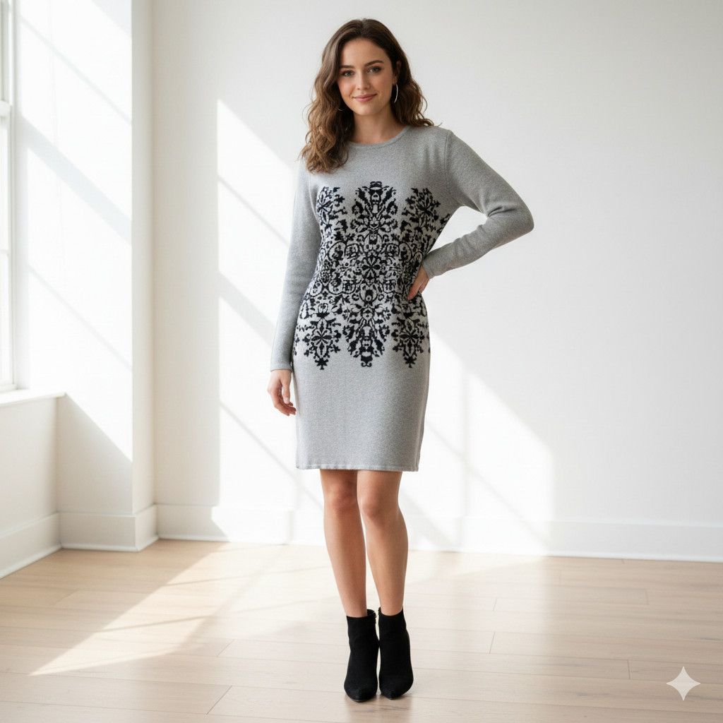 Other Sandra Darren Size L Sweater Dress Grey Black Knit Long Size L / US 10 / IT 46 - 4 Thumbnail