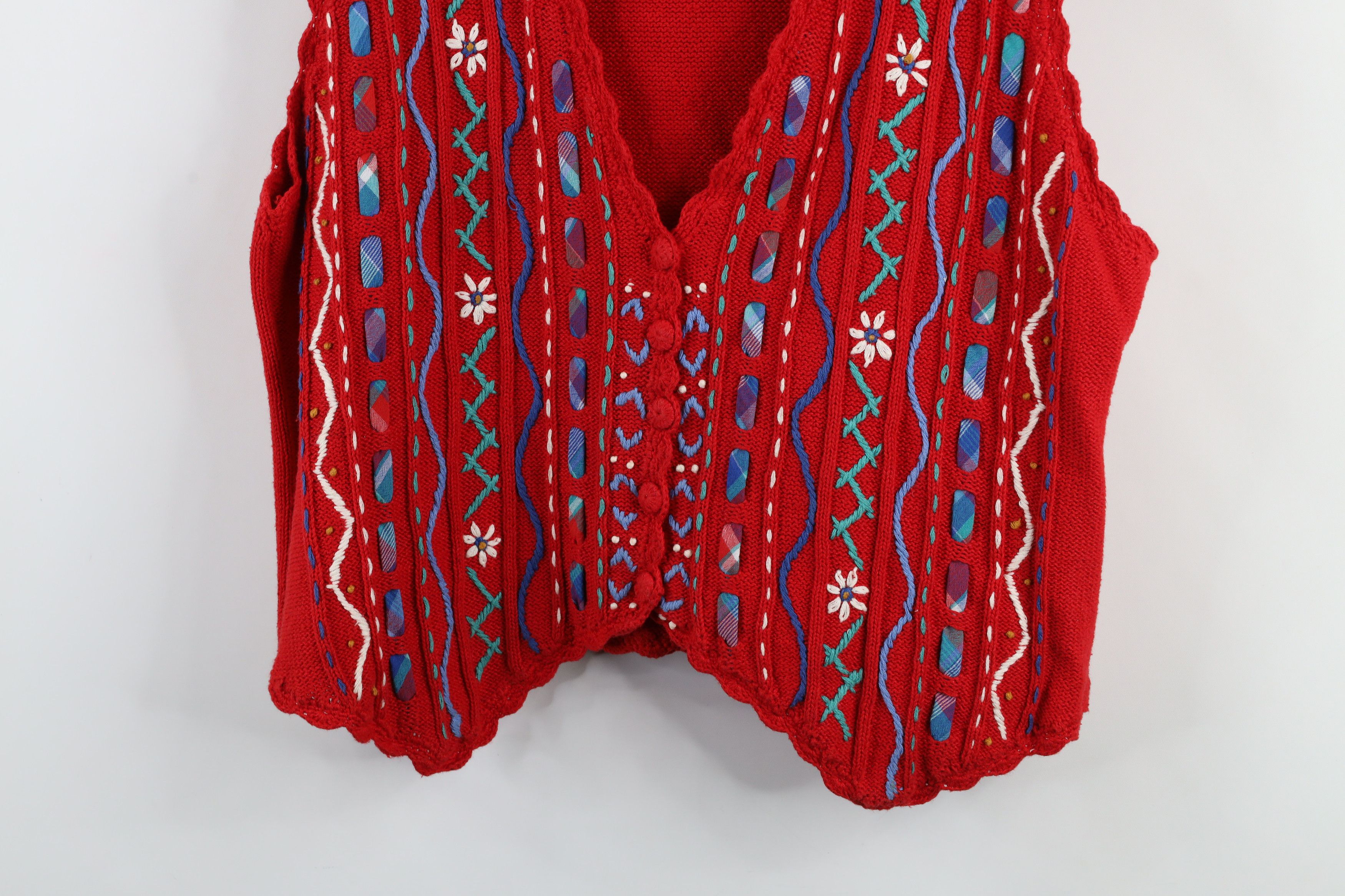 Vintage Vintage 90s Streetwear Flower Striped Sweater Vest Red Size L / US 10 / IT 46 - 3 Thumbnail
