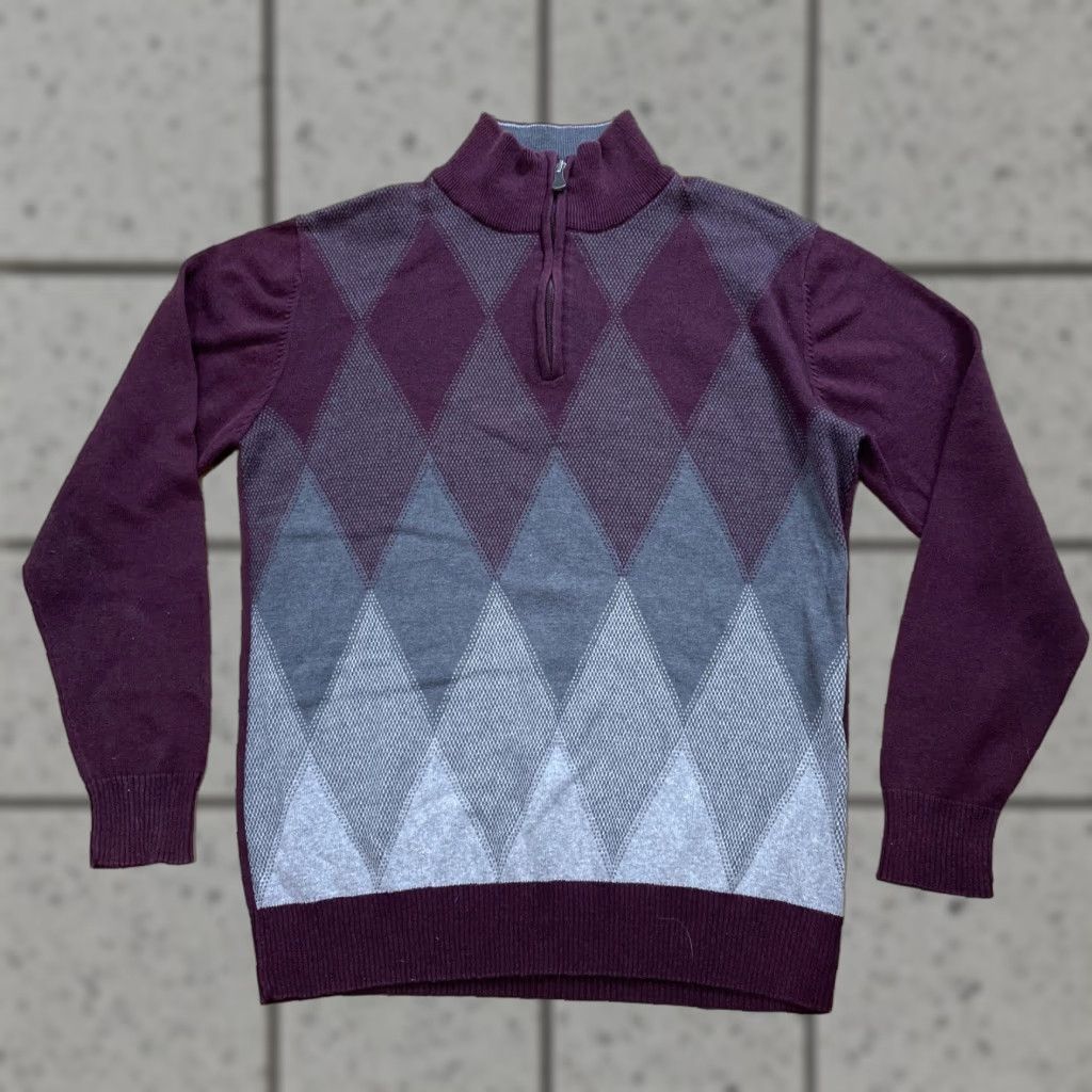 Vintage METHOD Sweater Men S 1/4 Zip Argyle Diamond Preppy Dark Academia Red Maroon Grey Diamond Knit Size US S / EU 44-46 / 1 - 1 Thumbnail