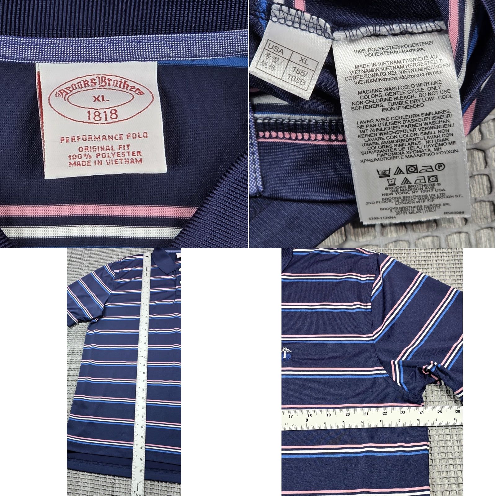 Brooks Brothers Brooks Brothers Polo Shirt XL Blue Stripe Performance Short Sleeve Golden Fleece Mens Polo Size US XL / EU 56 / 4 - 8 Thumbnail