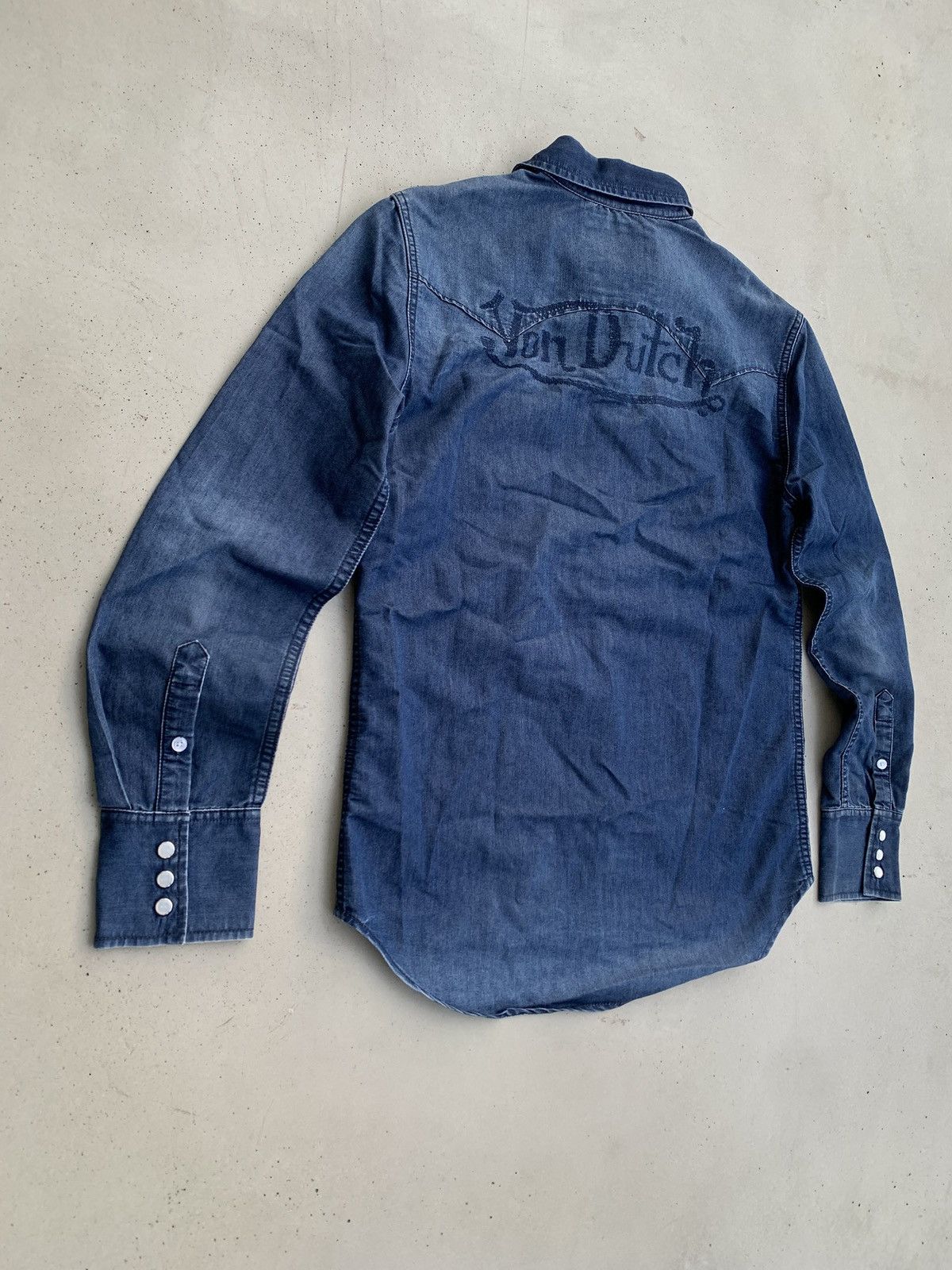 Von Dutch Von Dutch Denim Shirt Vintage Washed Avantgarde Big Logo Size S / US 4 / IT 40 - 4 Thumbnail