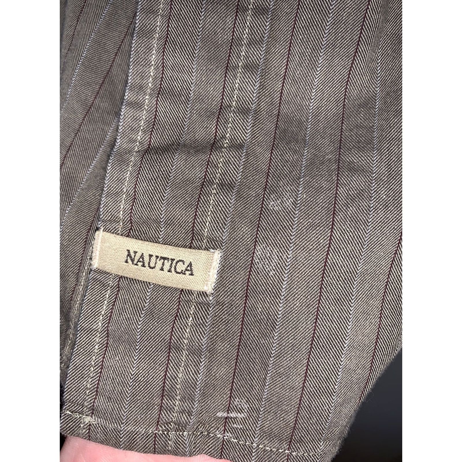 Nautica Nautica Traveler Twill Button-Up Long Sleeve Shirt L Brown Striped Logo Embroidered Mens Regular Size Size US L / EU 52-54 / 3 - 8 Thumbnail