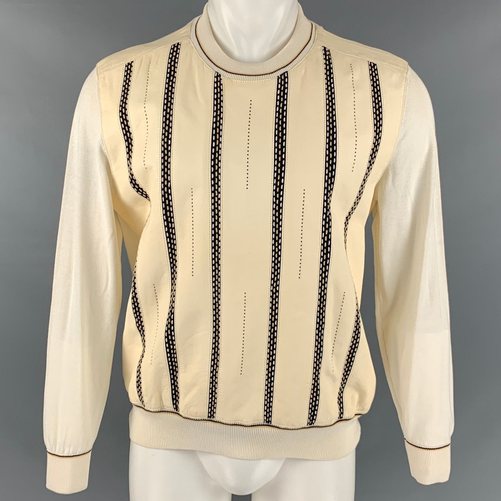 Other BARCELINO Size 38 Cream Black Cotton Crew-Neck Pullover Size US M / EU 48-50 / 2 - 1 Thumbnail