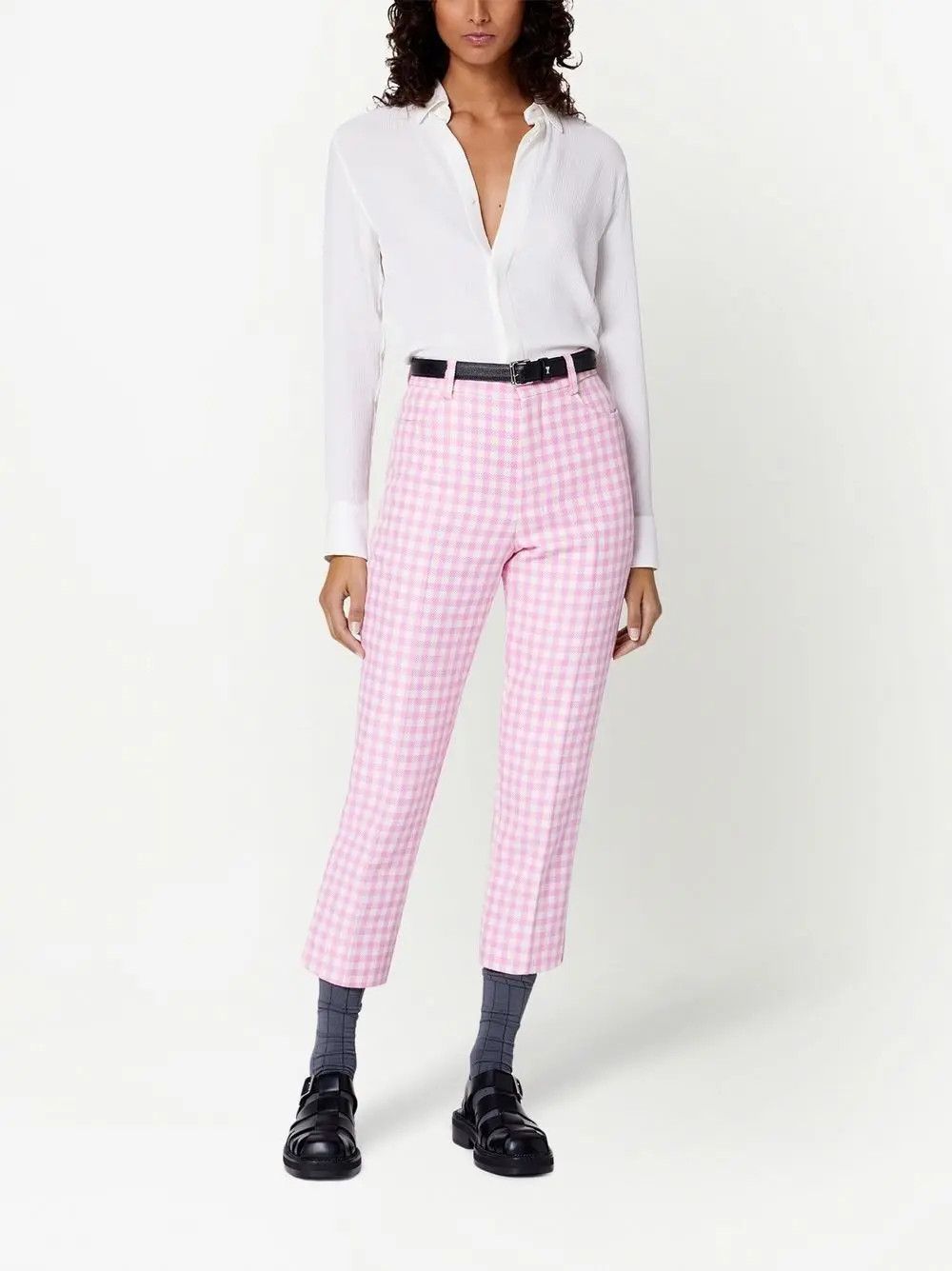 AMI AMI Paris pink white gingham check cropped high waist pants Size 28" / US 6 / IT 42 - 2 Thumbnail