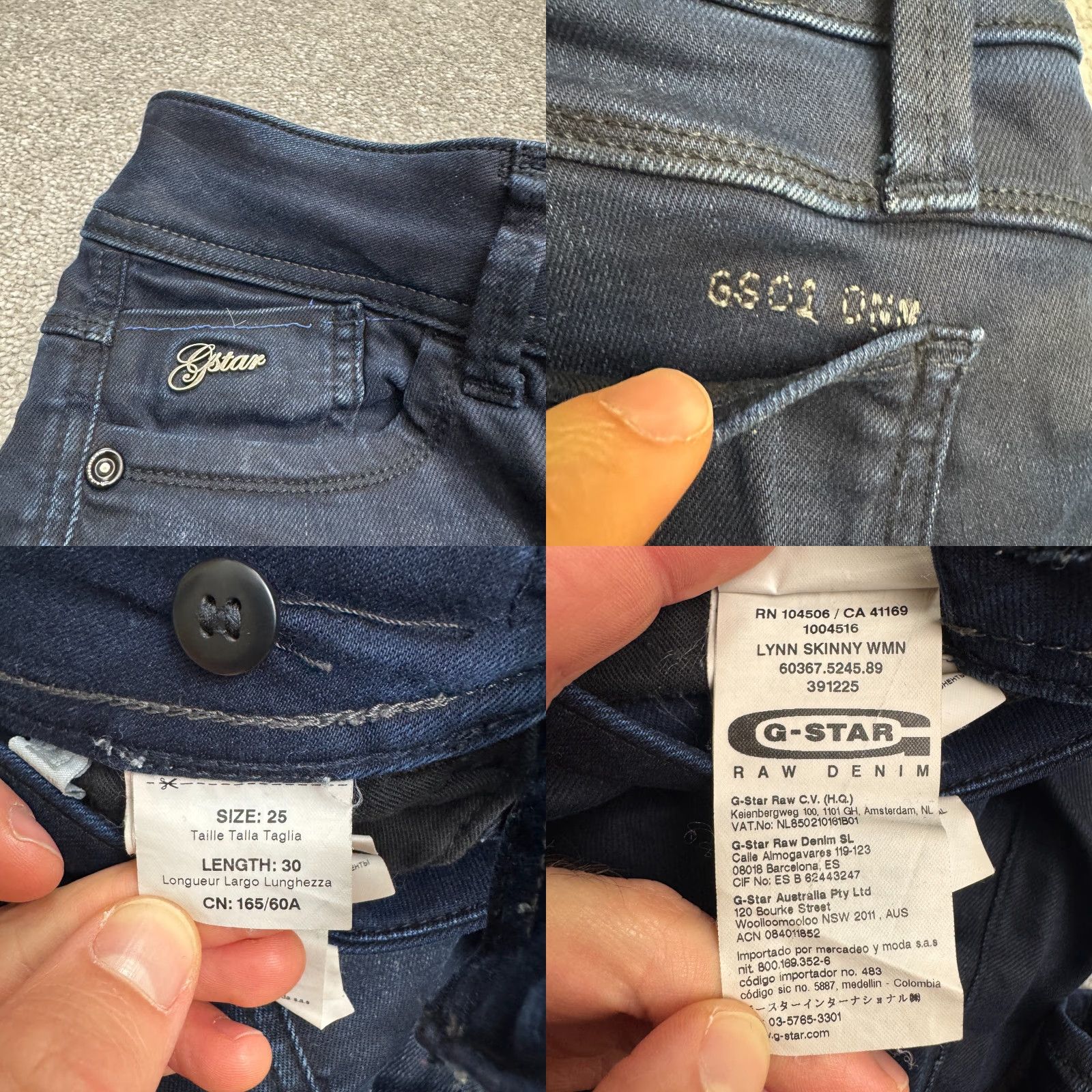 G-Star G-STAR RAW Lyn Skinny Jeans Womens 25x30 Denim Blue Dark Wash Mid Rise Stretch Slim Jeans Women 25 Inseam 31 Belt Loops Pockets Size 42" / US 20 - 8 Thumbnail