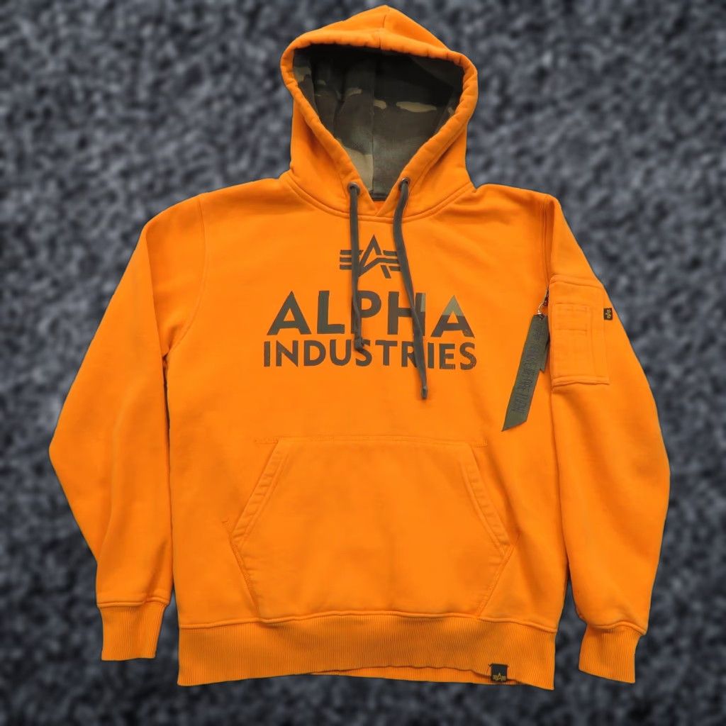 Alpha Industries Hoodie Mens Small Orange Sweatshirt Pullover Hood Fleece