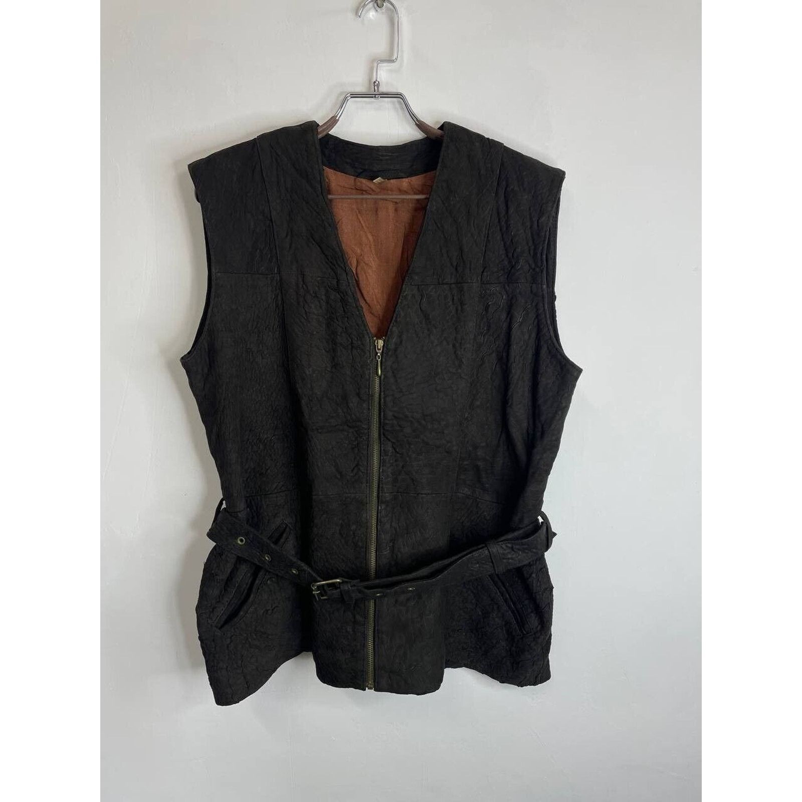 Vintage Vintage Black Leather Vest with Belt, Distressed Look Size L Size L / US 10 / IT 46 - 1 Thumbnail