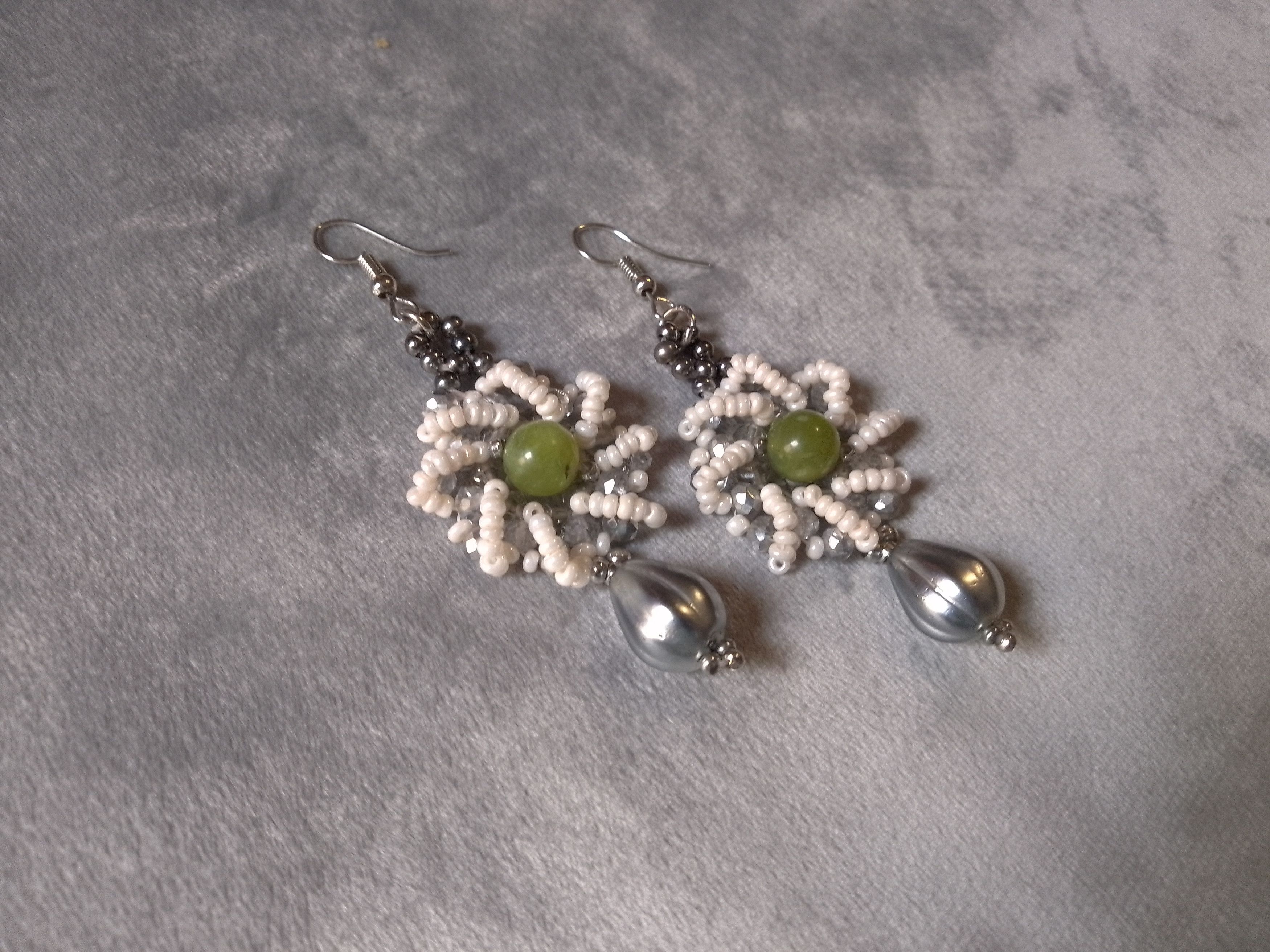 Handmade Earrings. Vintage Style Green Jade Gemstones Chakra Size ONE SIZE - 7 Thumbnail