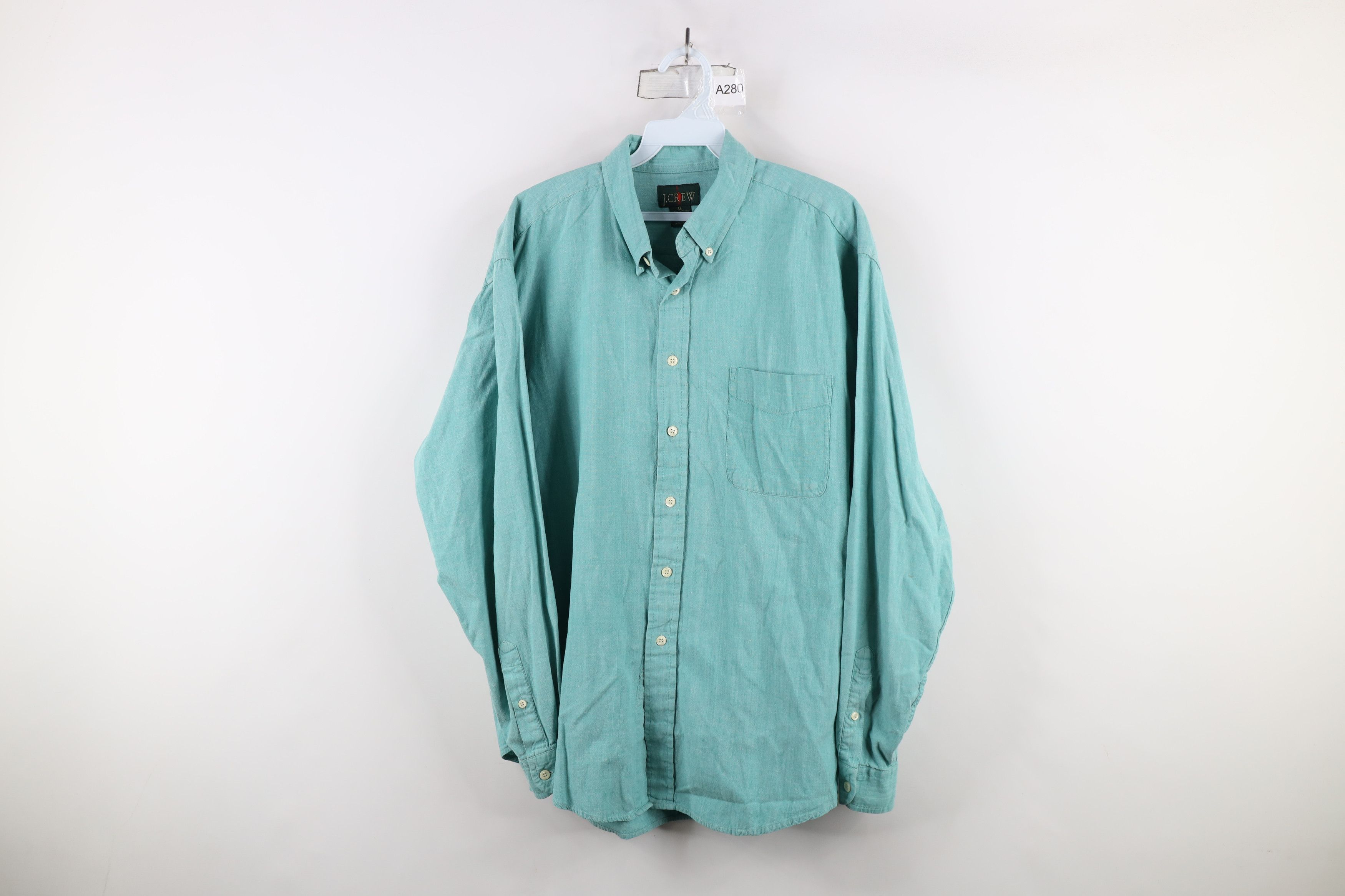 J.Crew × Vintage Vintage 90s J Crew Chambray Button Down Shirt Green Cotton Size US XL / EU 56 / 4 - 1 Thumbnail