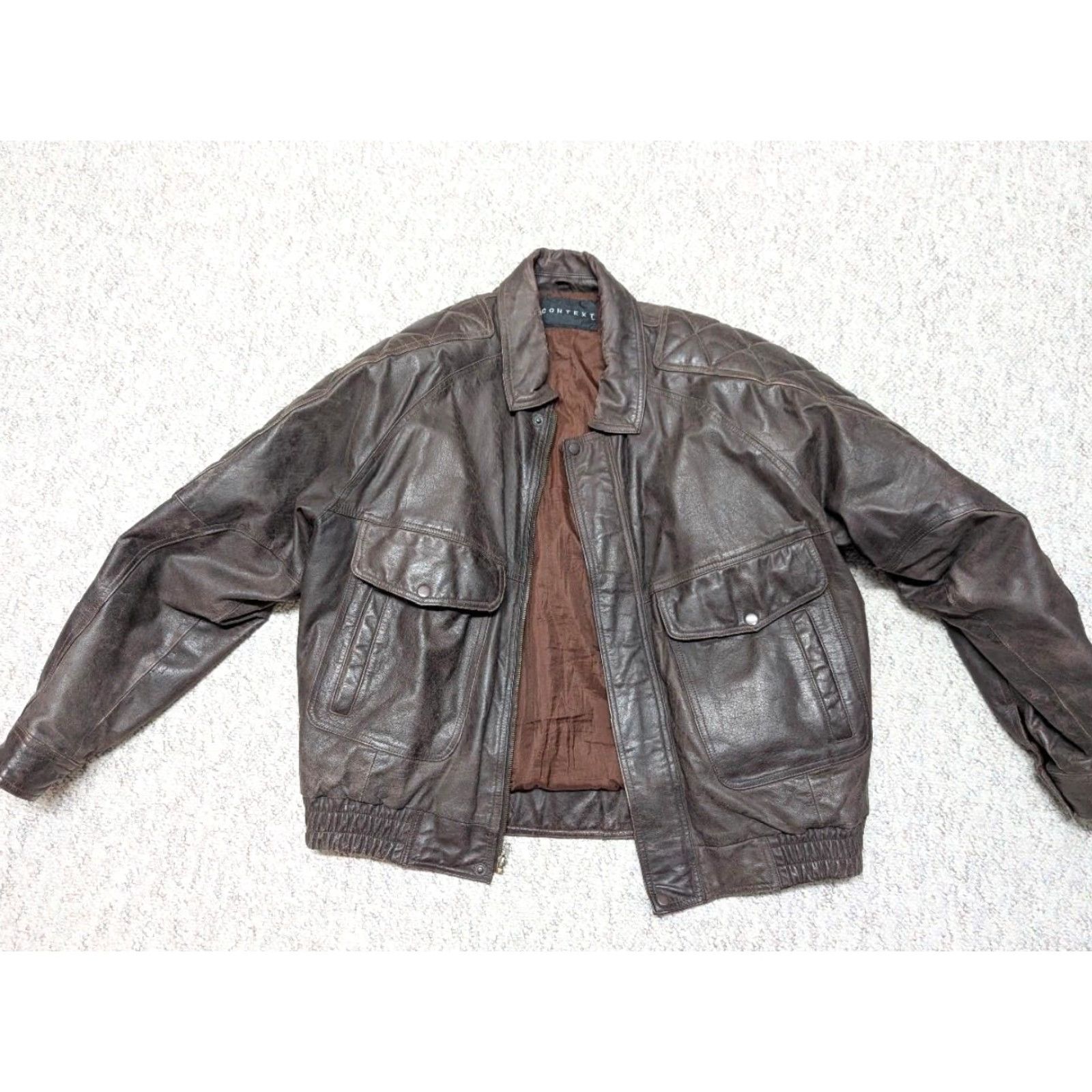 Vintage VINTAGE Context Leather Jacket BOMBER motorcycle XLT brown Patina cowhide Mens XL-TAG XS? Size US XL / EU 56 / 4 - 5 Thumbnail