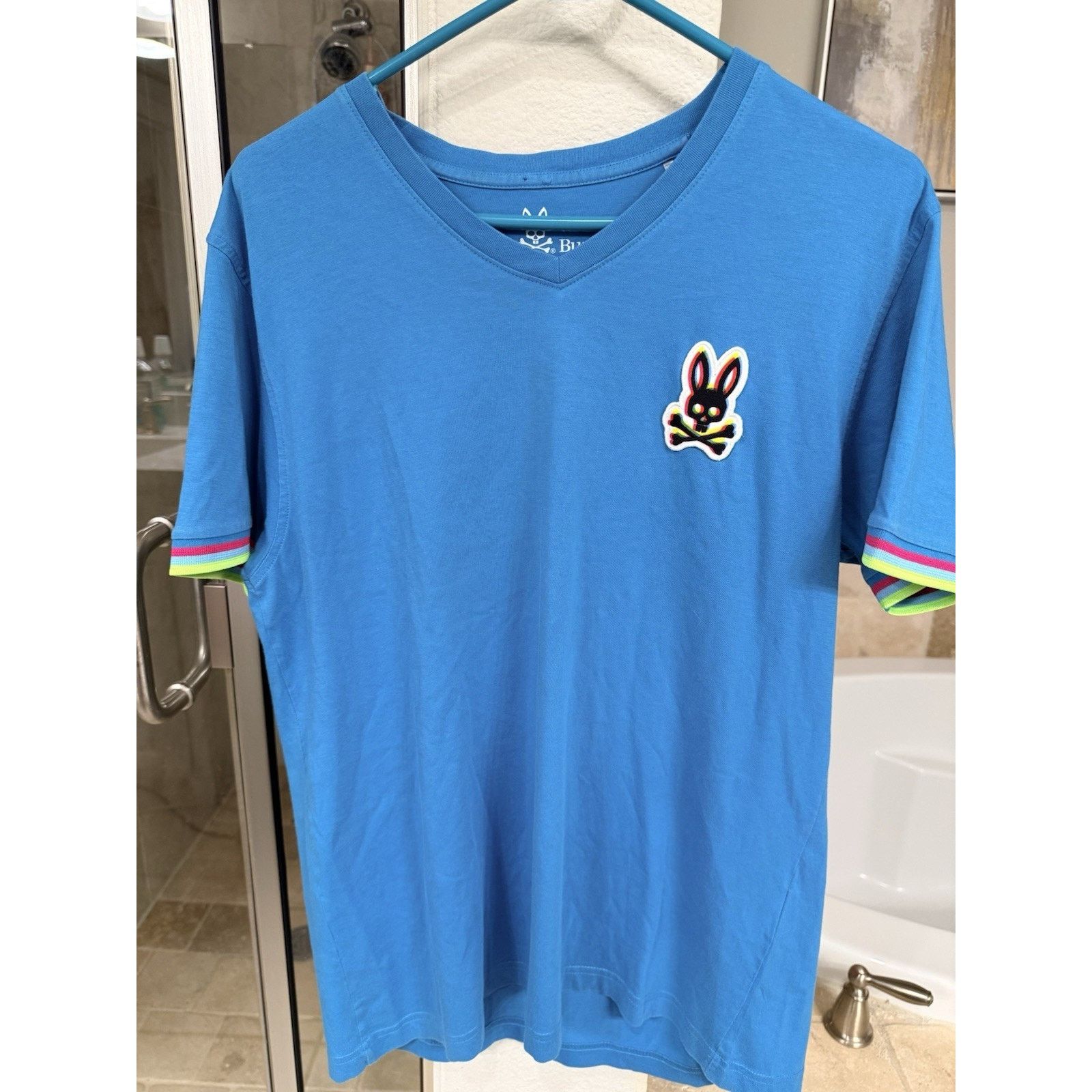 Psycho Bunny Psycho Bunny Men’s Blue V Neck T Size 5 Large Pima Cotton Size US L / EU 52-54 / 3 - 1 Thumbnail