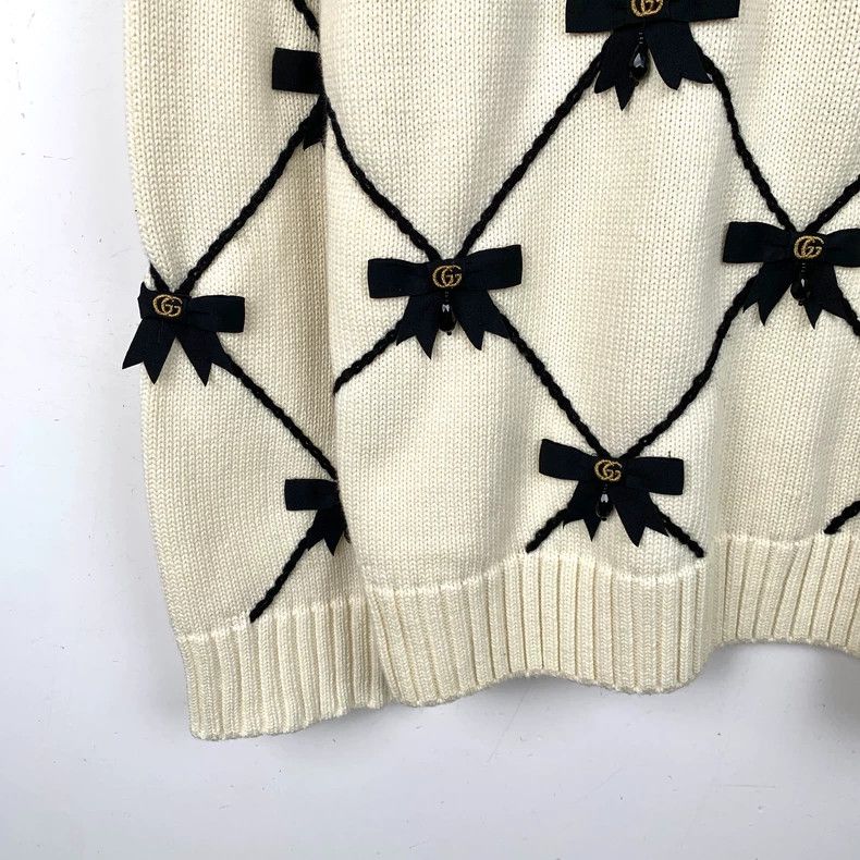 Gucci Gucci Beige logo bow cotton round-neck long-sleeved knitted Size US XS / EU 42 / 0 - 4 Thumbnail