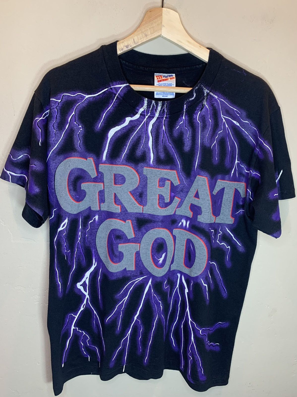 *RARE* Vintage GREAT GOD Jesus Christ AOP Thunder Art Shirt