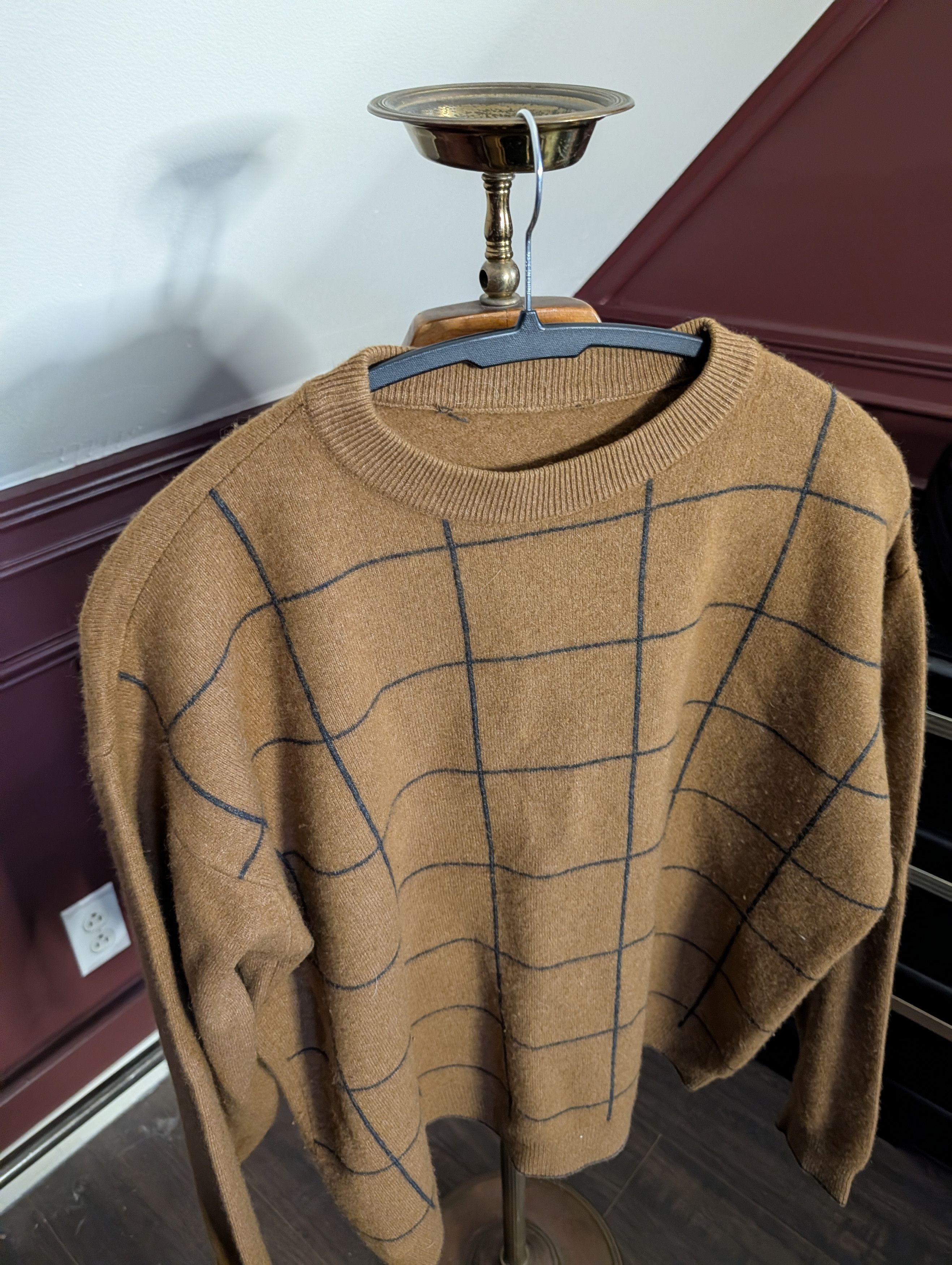 Scott Barber VTG brown check cashmere/wool Italian knit sweater Size US XL / EU 56 / 4 - 2 Thumbnail