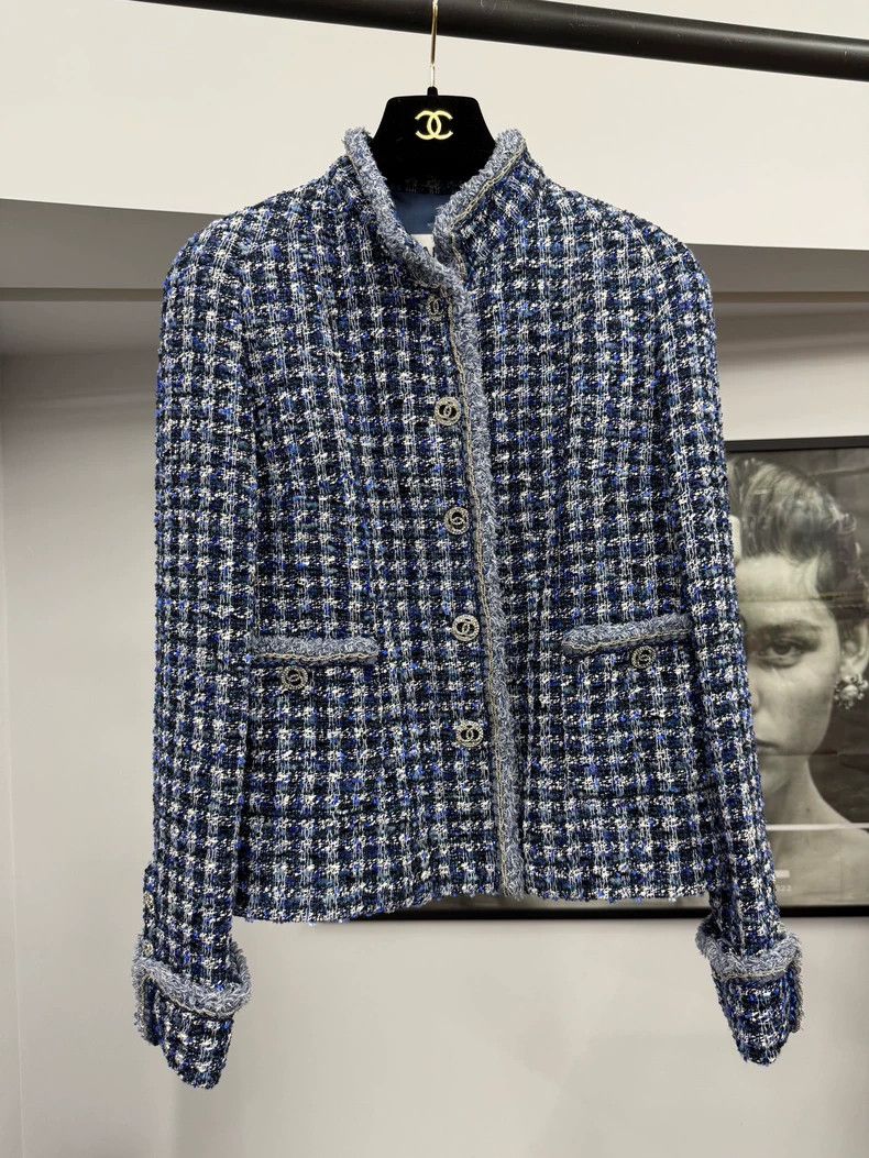 Chanel Chanel Blue stand-up collar diamond buckle jacket Size XXS / US 00 / IT 34 - 1 Thumbnail