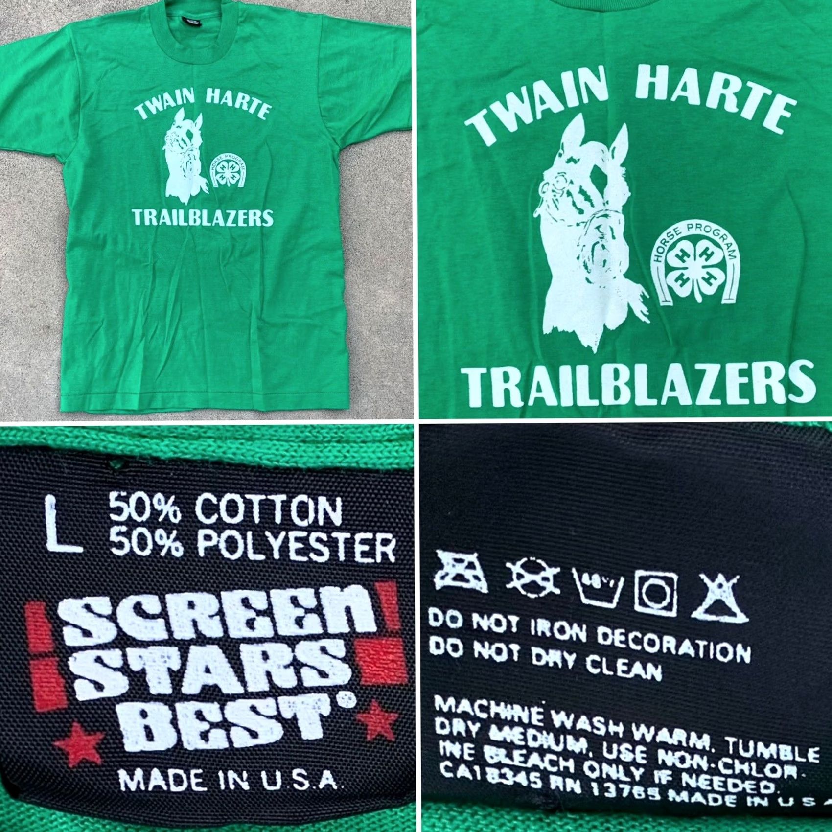 Vintage VINTAGE Twain Harte Trailblazers 4-H horse program t-shirt single stitch size L Shirt Unisex Adults Green 80s 90s Logo Screen Stars Best Size US L / EU 52-54 / 3 - 3 Thumbnail