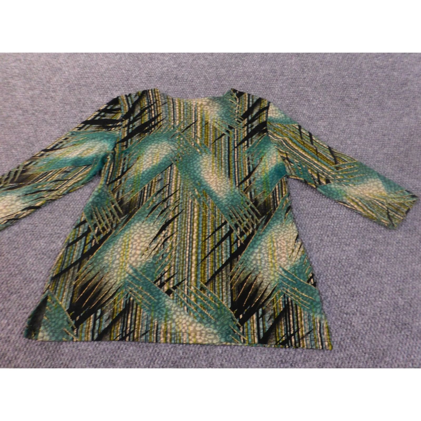 JM Collection JM Collection Blouse Shirt Womens Regular Stretch Geometric Crew Neck Green Long Sleeve L (Large) Size L / US 10 / IT 46 - 7 Thumbnail