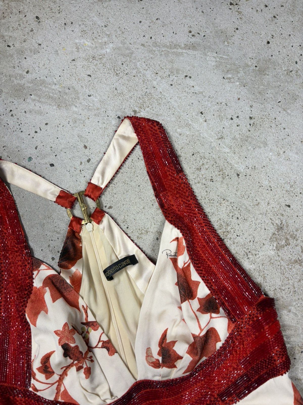 Roberto Cavalli Roberto Cavalli 2007 Cream Printed Beaded Dress Size M / US 6-8 / IT 42-44 - 9 Thumbnail