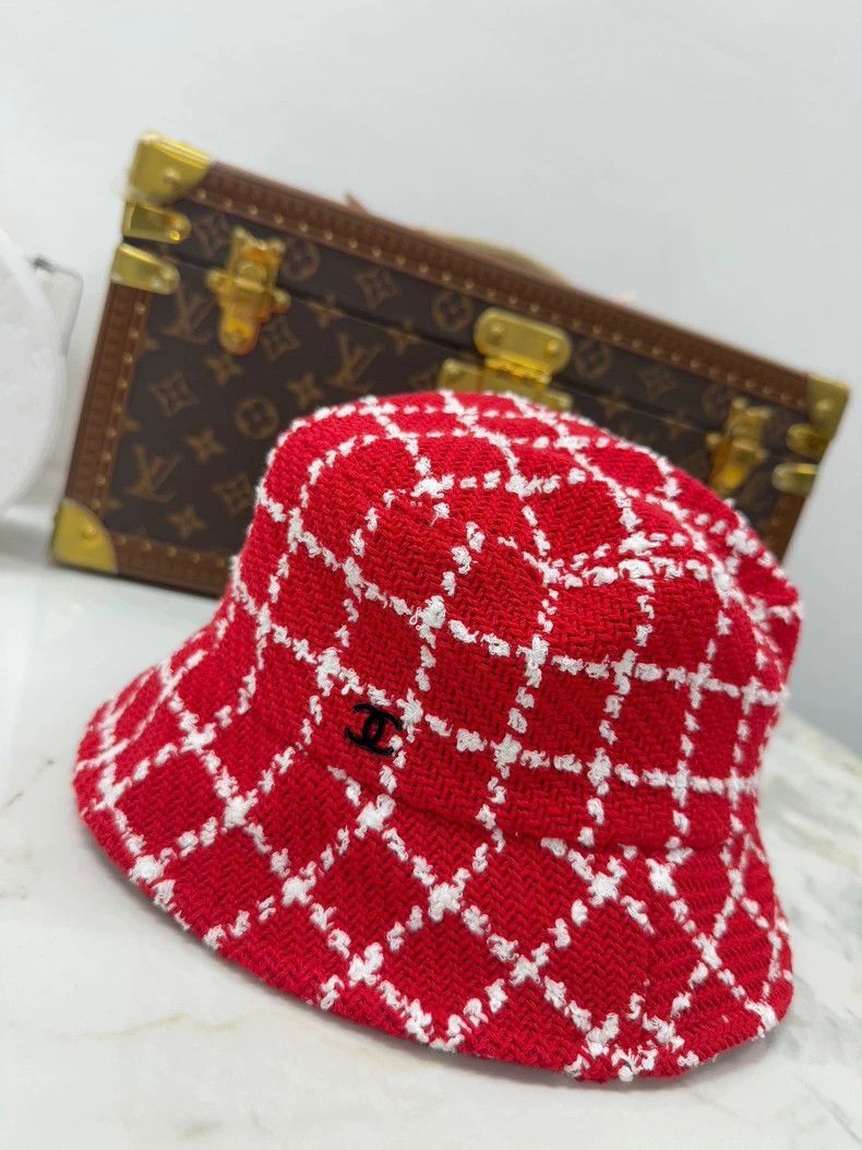 Chanel New Chanel Red Plaid Fisherman Hat Size ONE SIZE - 3 Thumbnail