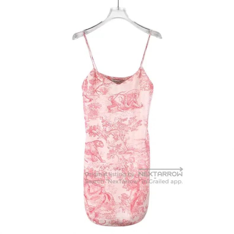 Dior Dior Pink animal jungle print mulberry silk strap dress Size XXS / US 00 / IT 34 - 1 Thumbnail