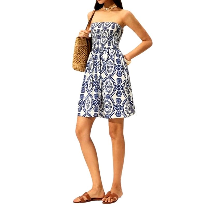 Other Blue White Strapless Floral Collarless Mini Woven Dress Size M / US 6-8 / IT 42-44 - 5 Thumbnail