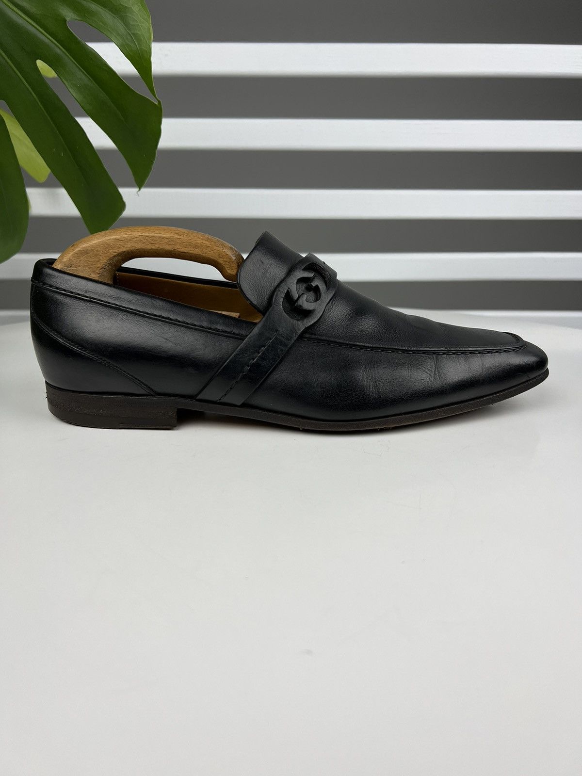 Gucci GUCCI Loafers Leather Shoes Strap GG Logo Black Men’s Size US 6.5 / EU 39-40 - 3 Thumbnail