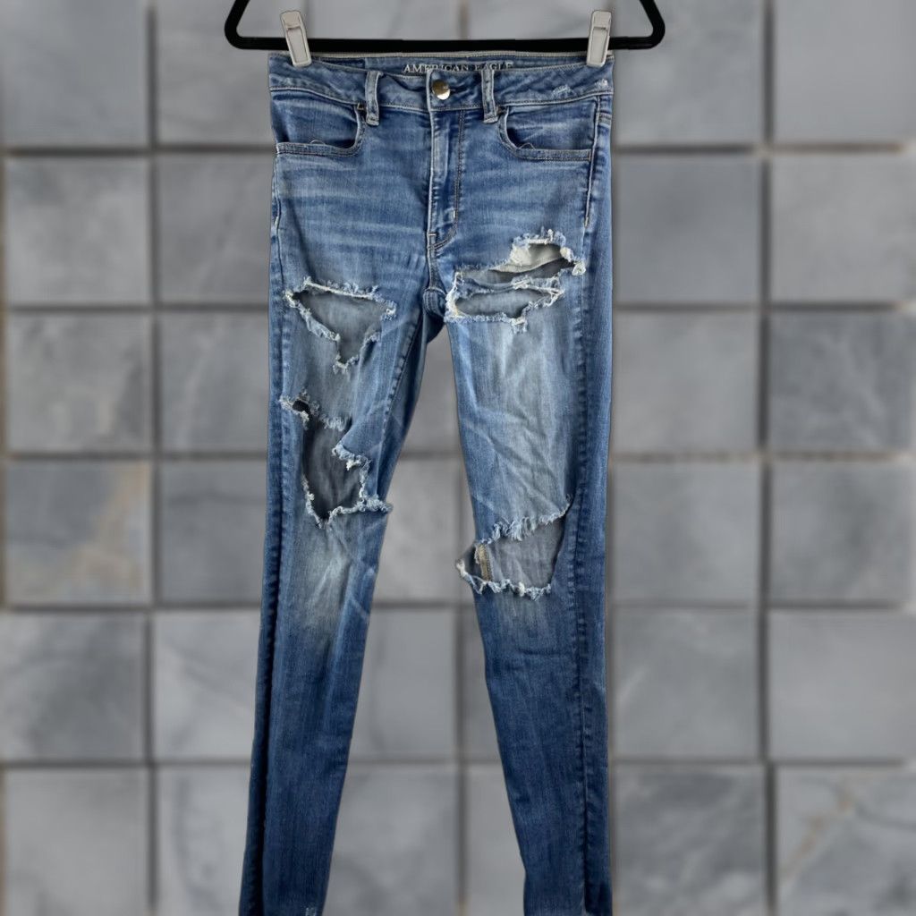 American Eagle Outfitters American Eagle Outfitters Jeans Womens 4 Jegging Stretch Ankle Denim Destroyed High Rise 27in 5-Pocket Blue Size 27" / US 4 / IT 40 - 1 Thumbnail