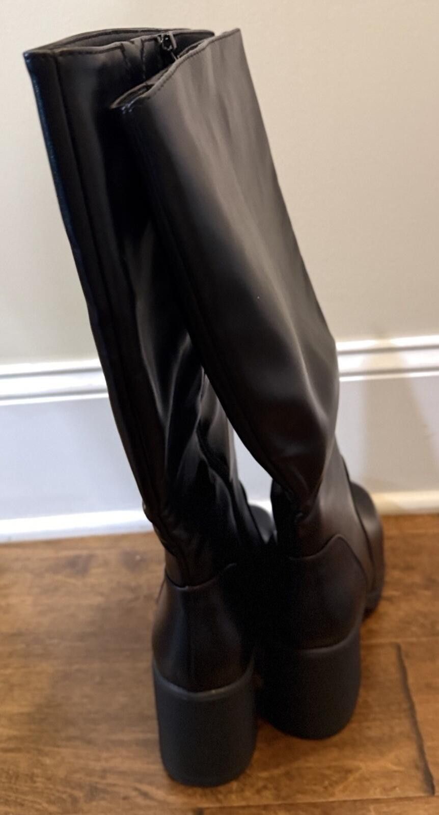 Other GlamNest Knee High Boots Block Heel Platform Zipper Black Size US 9 / IT 39 - 4 Thumbnail