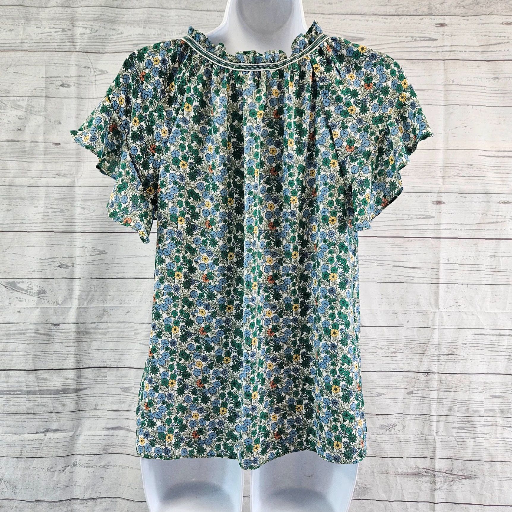 Vintage Max Studio Womens Top XS Blue Green Floral Short Sleeve Shirt Blouse Womens XS Floral Short Sleeve Size XS / US 0-2 / IT 36-38 - 4 Thumbnail