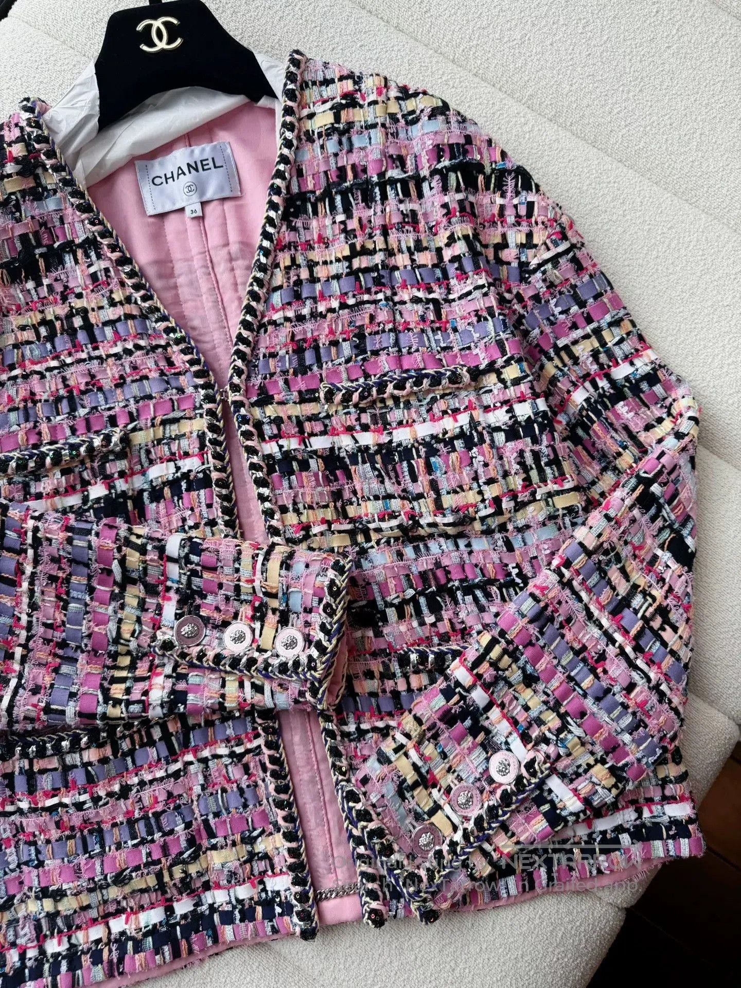 Chanel pink woven Chanel jacket. Size S / US 4 / IT 40 - 7 Thumbnail