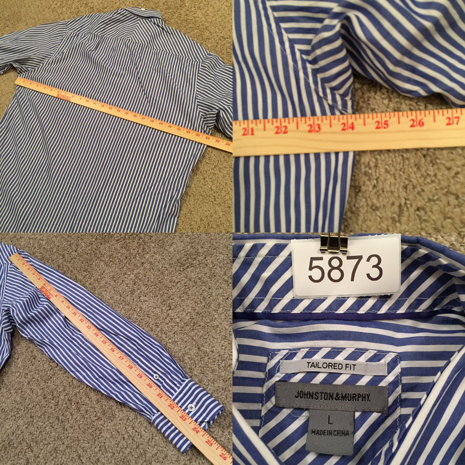 Johnston & Murphy Johnston & Murphy Shirt Mens Large Blue Striped Long Sleeve Button Up Size US XL / EU 56 / 4 - 8 Thumbnail