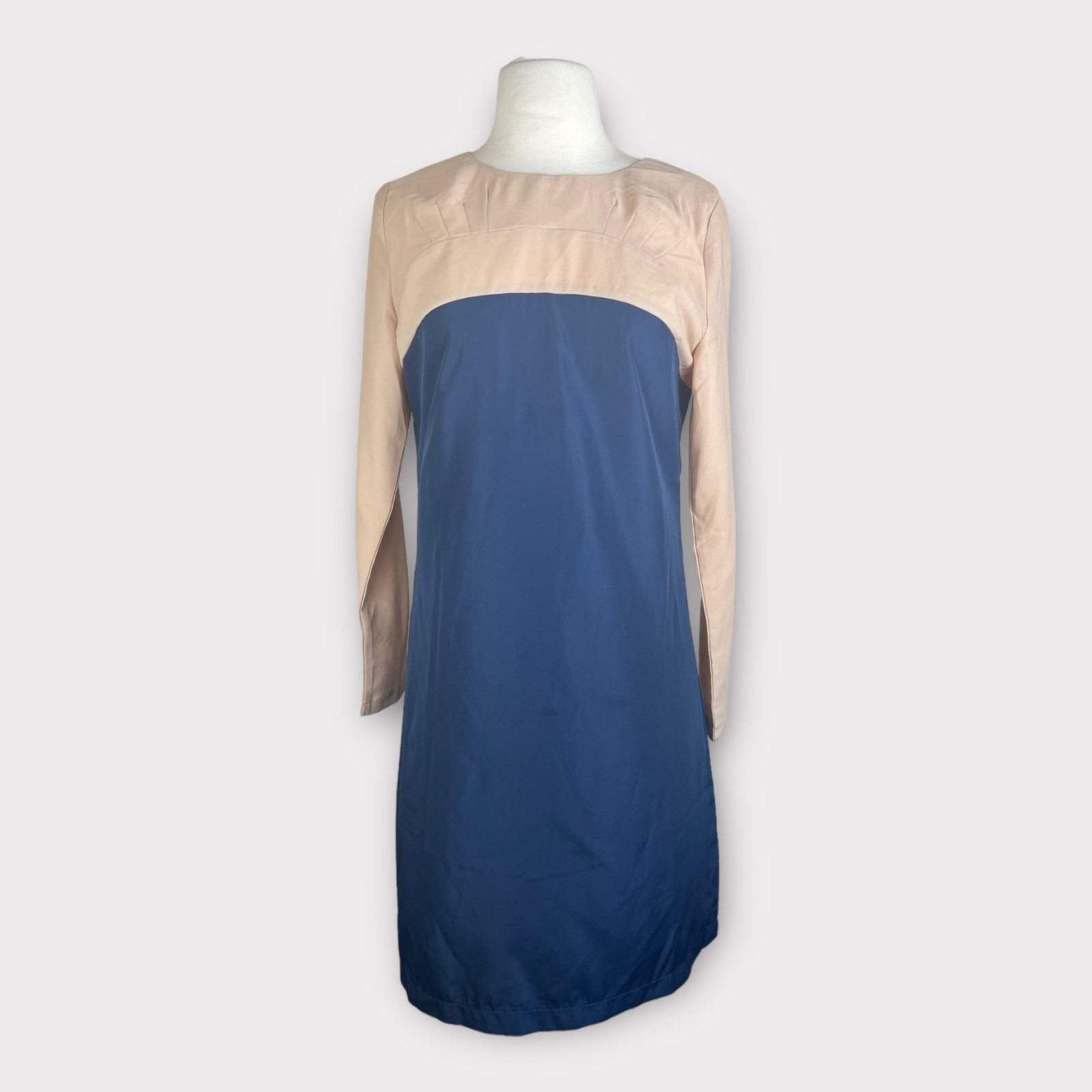 Nordstrom DPC by Dora Yim Colorblock Navy Tan Dress Modern Style Size M / US 6-8 / IT 42-44 - 9 Thumbnail