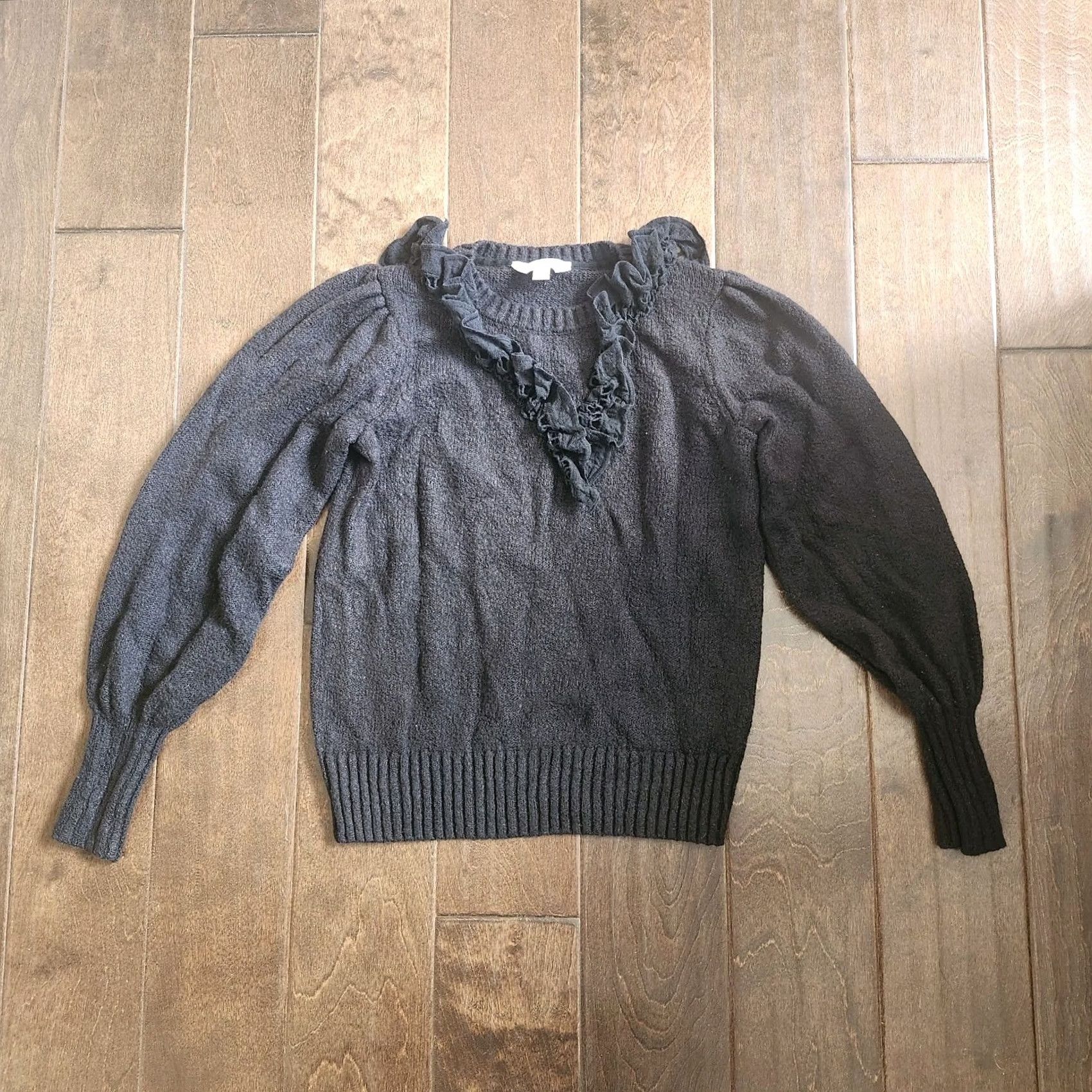 Vintage Time And Tru Womens Ruffle Black Sweater - XS Size Long Sleeve Pullover Size XS / US 0-2 / IT 36-38 - 2 Thumbnail