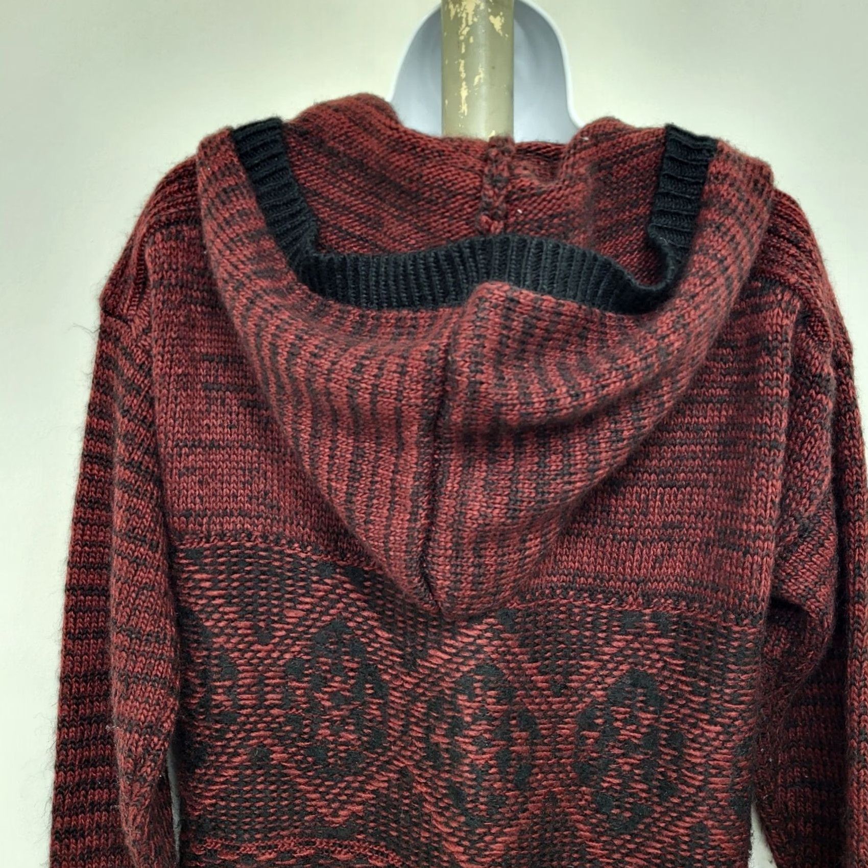 Miss Me Miss Me Cardigan Sweater Womens Small Dark Red Acrylic Knit Hooded Button Snap Knit Style Cardigan Bohemian Size S / US 4 / IT 40 - 6 Thumbnail