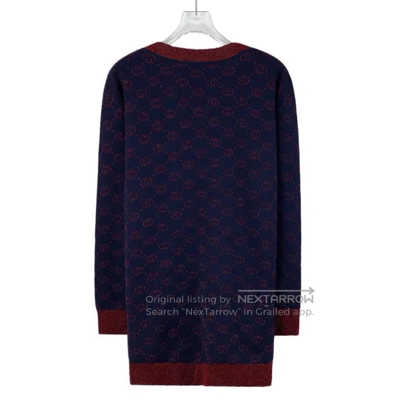 Gucci Gucci Dark blue logo jacquad full-printed wool V-neck sing Size XXS / US 00 / IT 34 - 2 Thumbnail