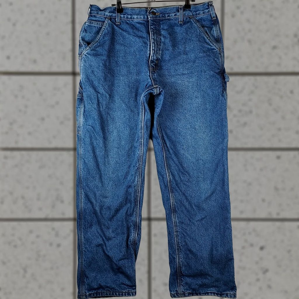 Carhartt Carhartt Mens Jeans Flannel Lined Carpenter Blue Denim 36x30 Relaxed Fit Size US 36 / EU 52 - 1 Thumbnail